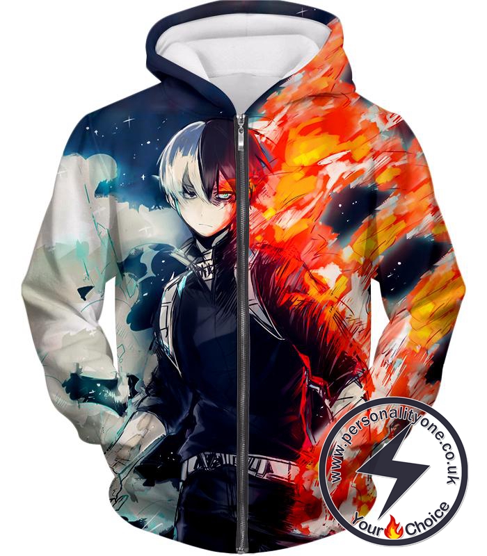 My Hero Academia Blazing Hot and Icy Cold Half Cold Half Hot Shoto Cool Action Zip Up Hoodie